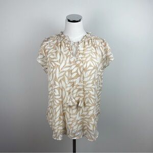 Haver London Tan White Floral Blouse Top Women Large Boho Classic